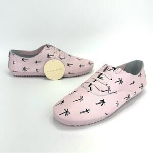Anothersole Women Flats/Sneakers Sz 8 Pink Leather Palm Tree Print Cushioned New